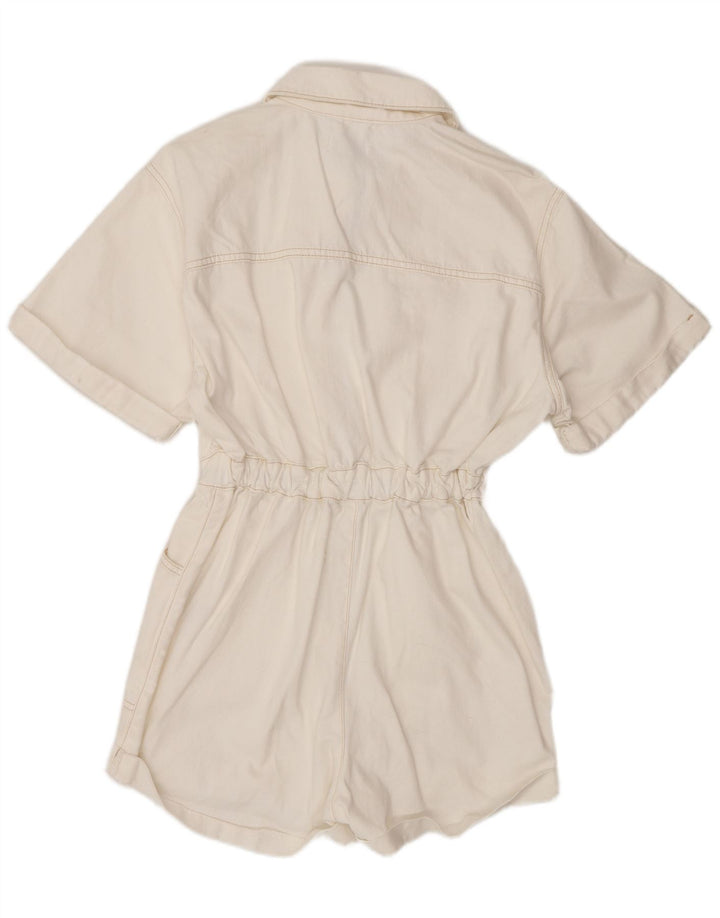 Topshop Womens Denim Playsuit UK 8 Small White Cotton