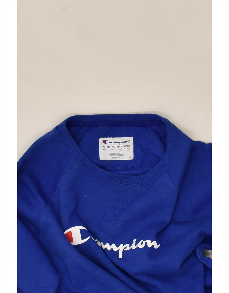 CHAMPION Womens Graphic Sweatshirt Jumper UK 14 Medium Blue | Vintage Champion | Thrift | Second-Hand Champion | Used Clothing | Messina Hembry 