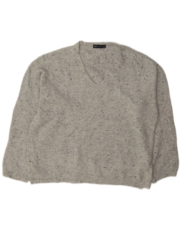 Marks & Spencer Womens V-Neck Jumper Sweater UK 16 Large Grey Flecked