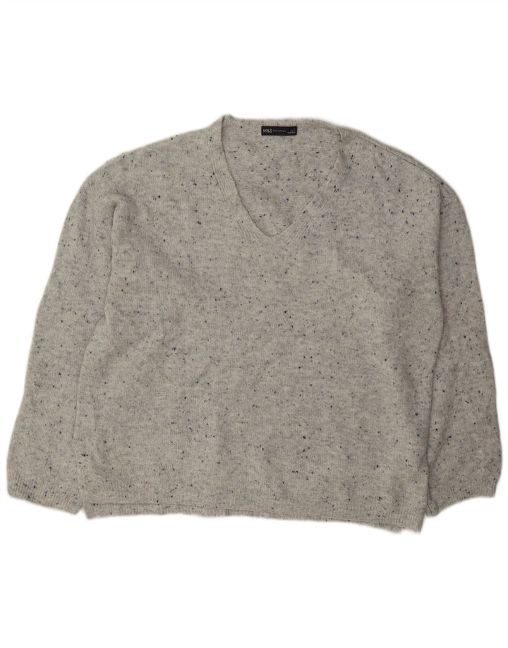 Marks & Spencer Womens V-Neck Jumper Sweater UK 16 Large Grey Flecked