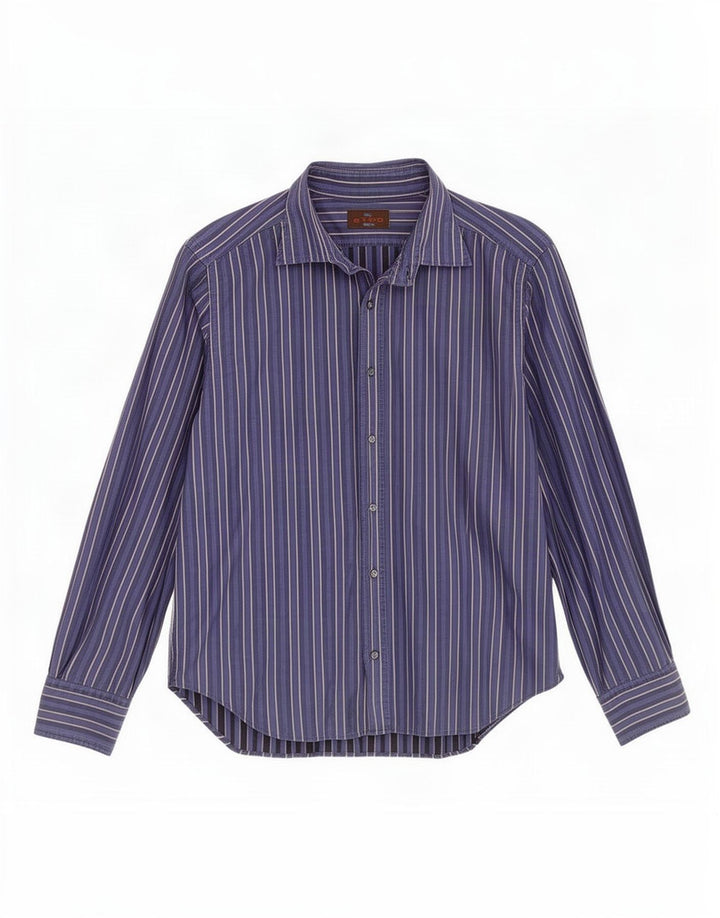 Etro Mens Shirt Medium Navy Blue Striped Cotton