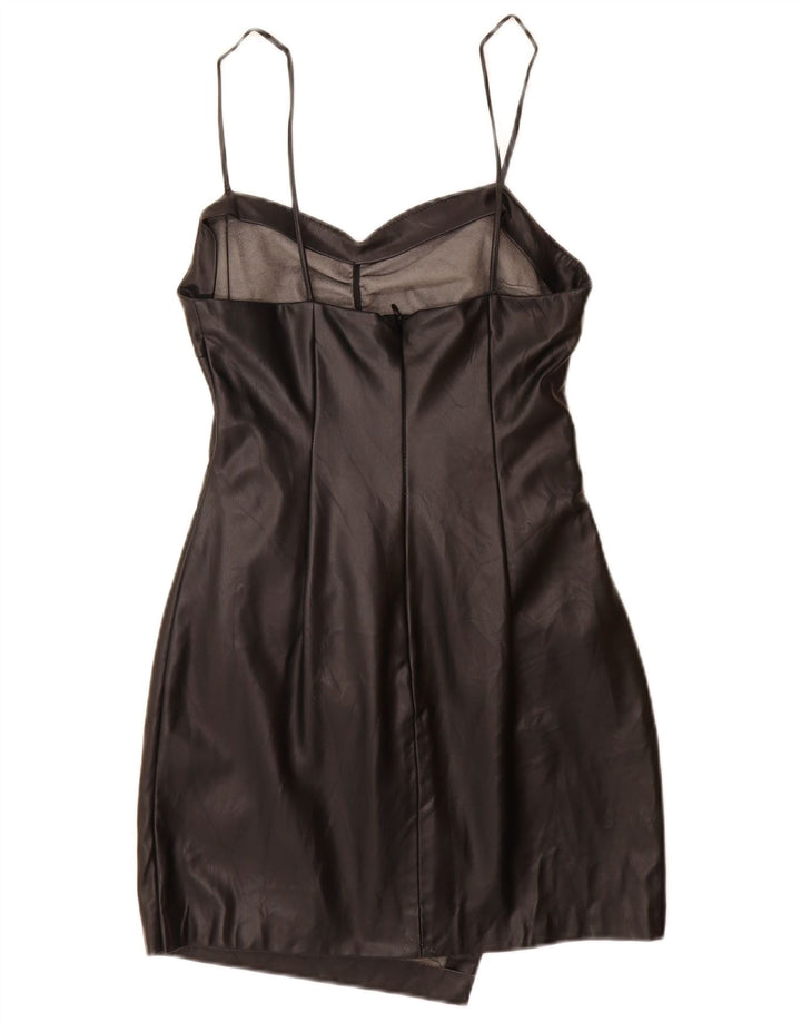 Zara Womens Faux Leather Bodycon Dress UK 12 Medium Black Polyurethane