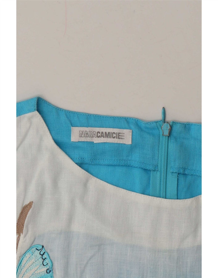 Naracamicie Womens Graphic Blouse Top UK 12 Medium Blue Butterfly