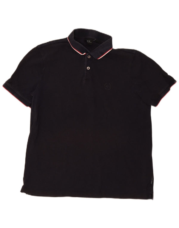 Armani Exchange Mens Polo Shirt XL Black Striped Cotton