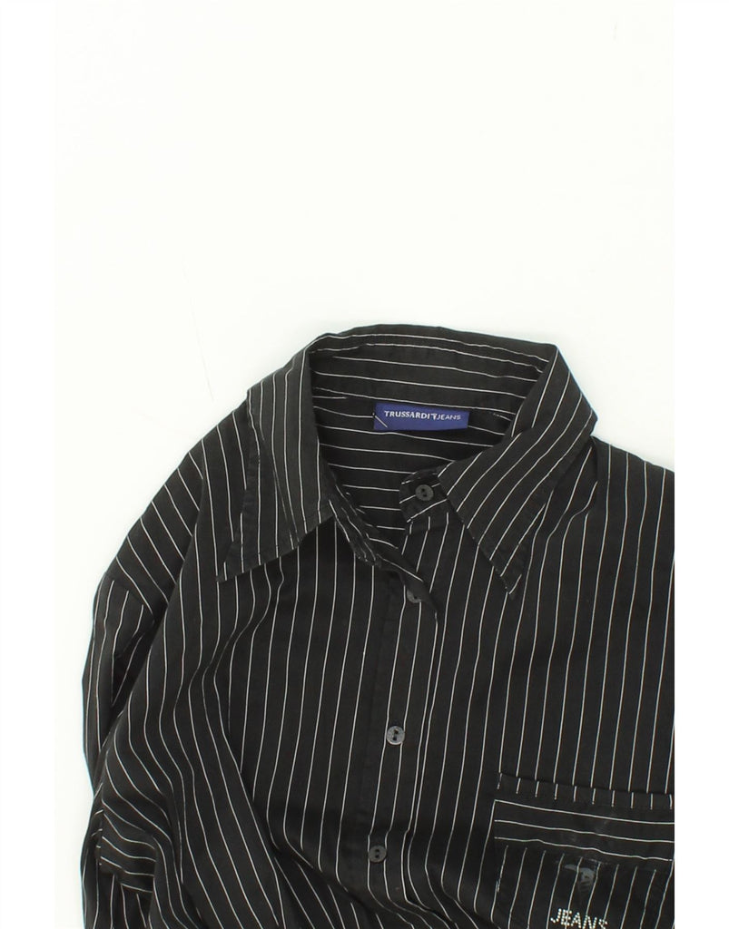 TRUSSARDI JEANS Mens Shirt Medium Black Pinstripe Cotton Vintage Trussardi Jeans and Second-Hand Trussardi Jeans from Messina Hembry 