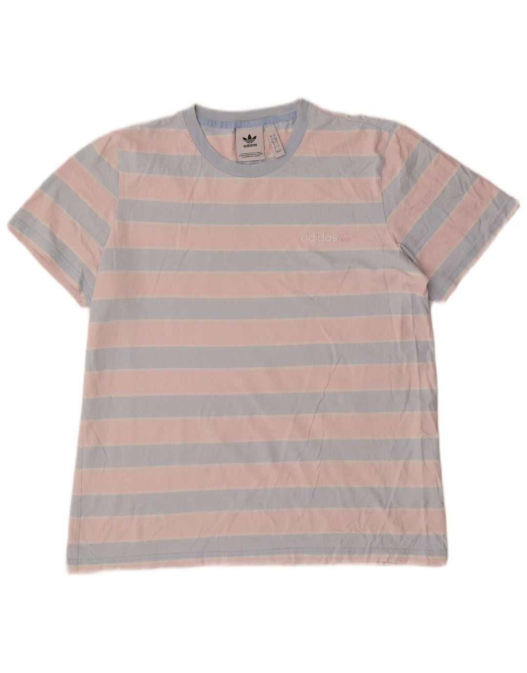 Adidas Mens T-Shirt Top Large Pink Striped Cotton
