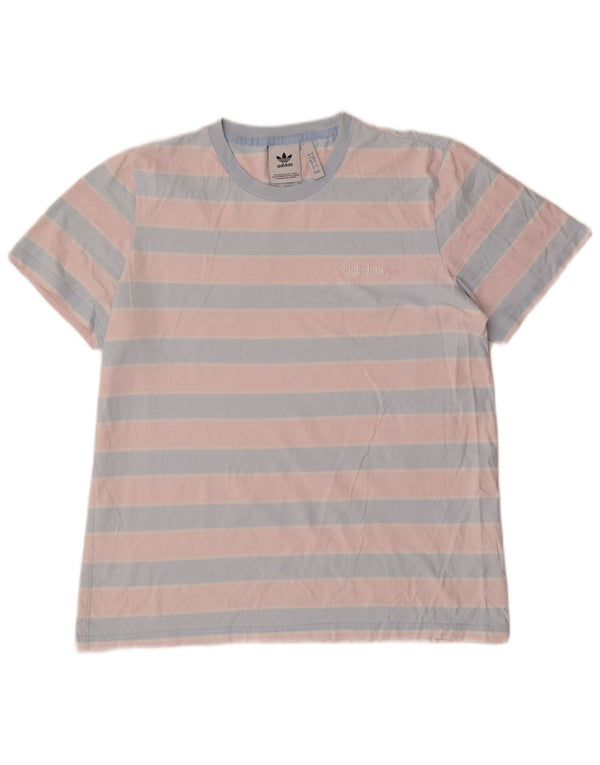 Adidas Mens T-Shirt Top Large Pink Striped Cotton