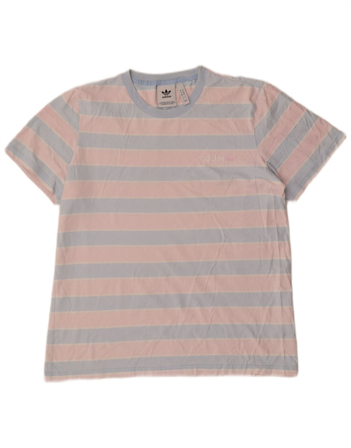 Adidas Mens T-Shirt Top Large Pink Striped Cotton
