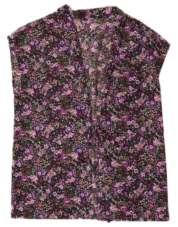 Vintage Womens Sleeveless Cardigan Top UK 16 Large Multicoloured Floral