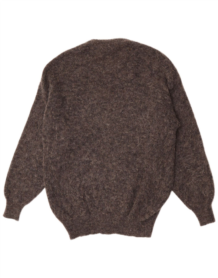 Vintage Mens Crew Neck Jumper Sweater Medium Grey Argyle/Diamond