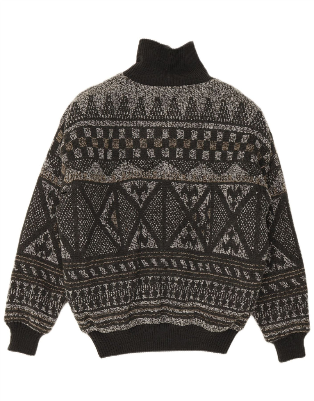 Vintage Mens Knit Bomber Jacket IT 52 XL Grey Fair Isle Polyacrylic