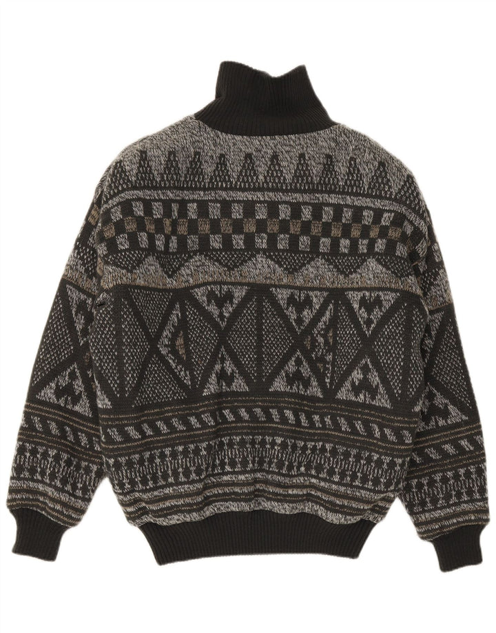 Vintage Mens Knit Bomber Jacket IT 52 XL Grey Fair Isle Polyacrylic