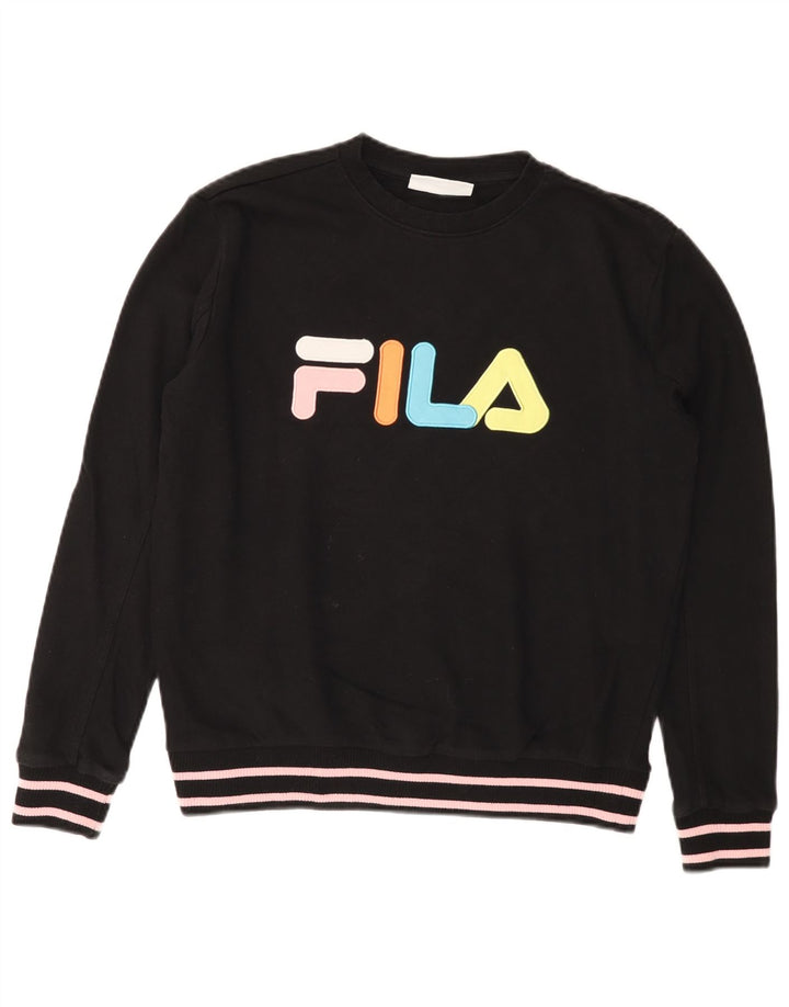 FILA Womens Graphic Sweatshirt Jumper UK 14 Medium Black Cotton