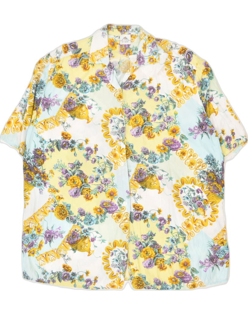 VINTAGE Womens Oversized Short Sleeve Shirt Blouse EU 44 XL Yellow Floral | Vintage | Thrift | Second-Hand | Used Clothing | Messina Hembry 