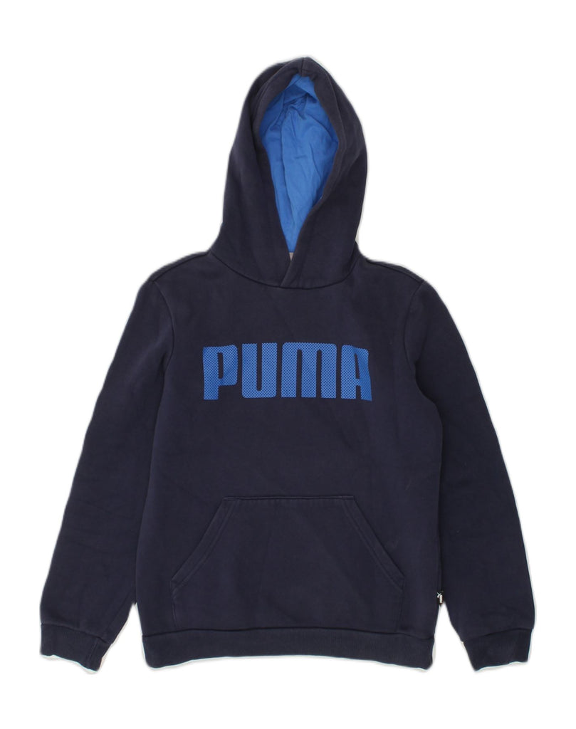 PUMA Boys Graphic Hoodie Jumper 11-12 Years Navy Blue Cotton | Vintage Puma | Thrift | Second-Hand Puma | Used Clothing | Messina Hembry 