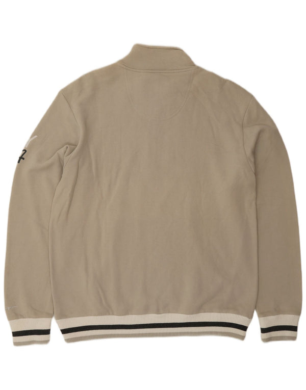 CHAMPION Mens Graphic Zip Neck Sweatshirt Jumper XL Beige Colourblock