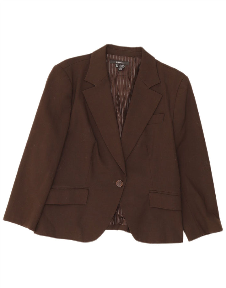 Zara Womens 1 Button Blazer Jacket EU 44 XL Brown Polyester