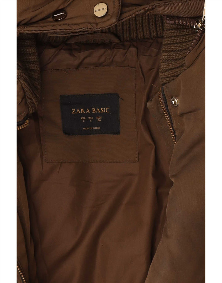 Zara Womens Hooded Padded Jacket UK 14 Large Khaki