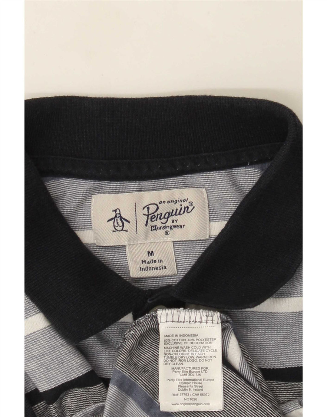 Penguin Mens Polo Shirt Medium Grey Striped Cotton