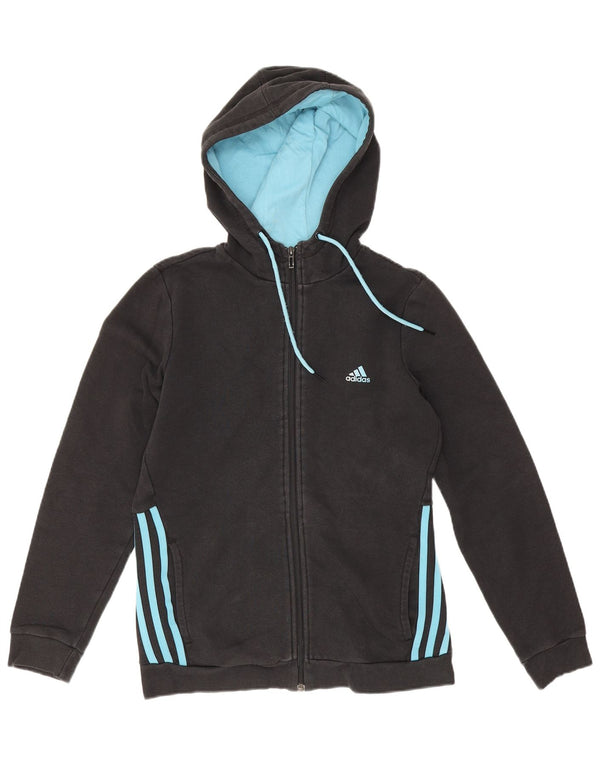 Adidas Womens Zip Hoodie Sweater UK 12/14 Medium Black Cotton