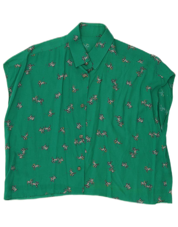 Vintage Womens Crop Graphic Sleeveless Shirt Blouse UK 12 Medium Green