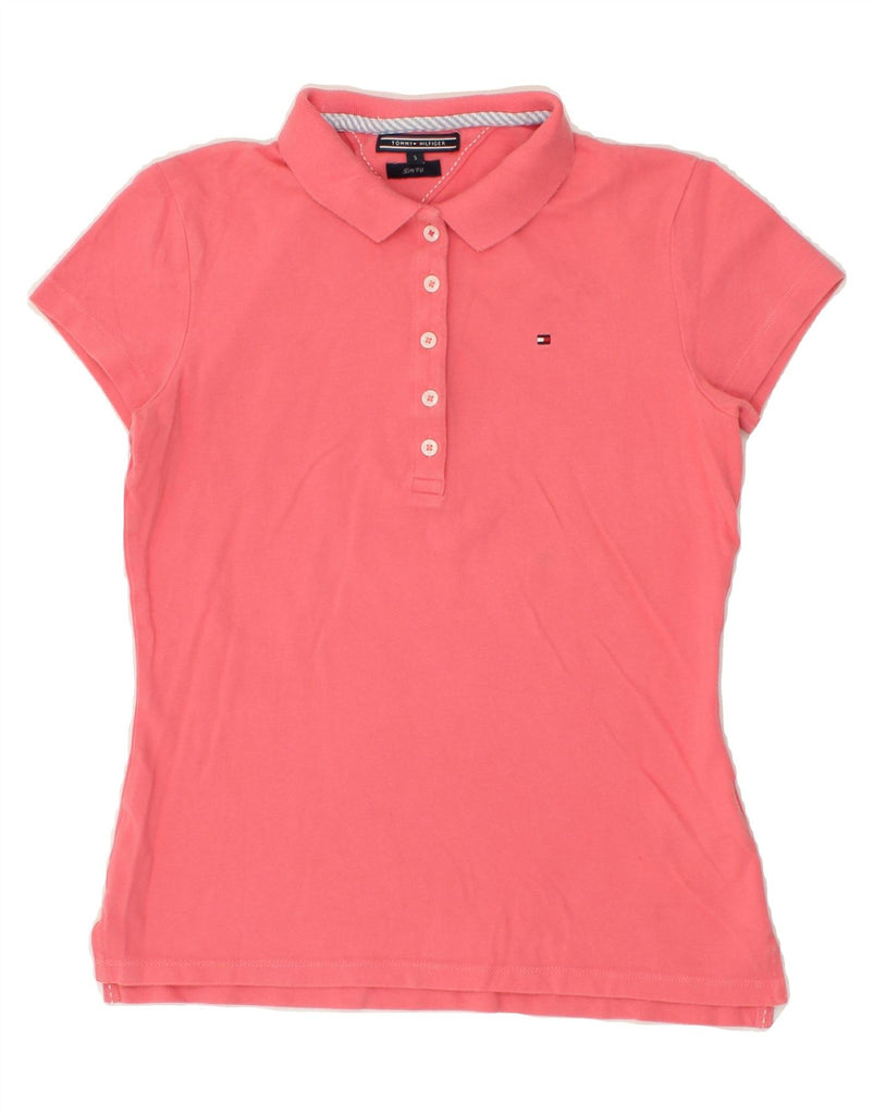 TOMMY HILFIGER Womens Slim Fit Polo Shirt UK 8 Small Pink Cotton | Vintage Tommy Hilfiger | Thrift | Second-Hand Tommy Hilfiger | Used Clothing | Messina Hembry 