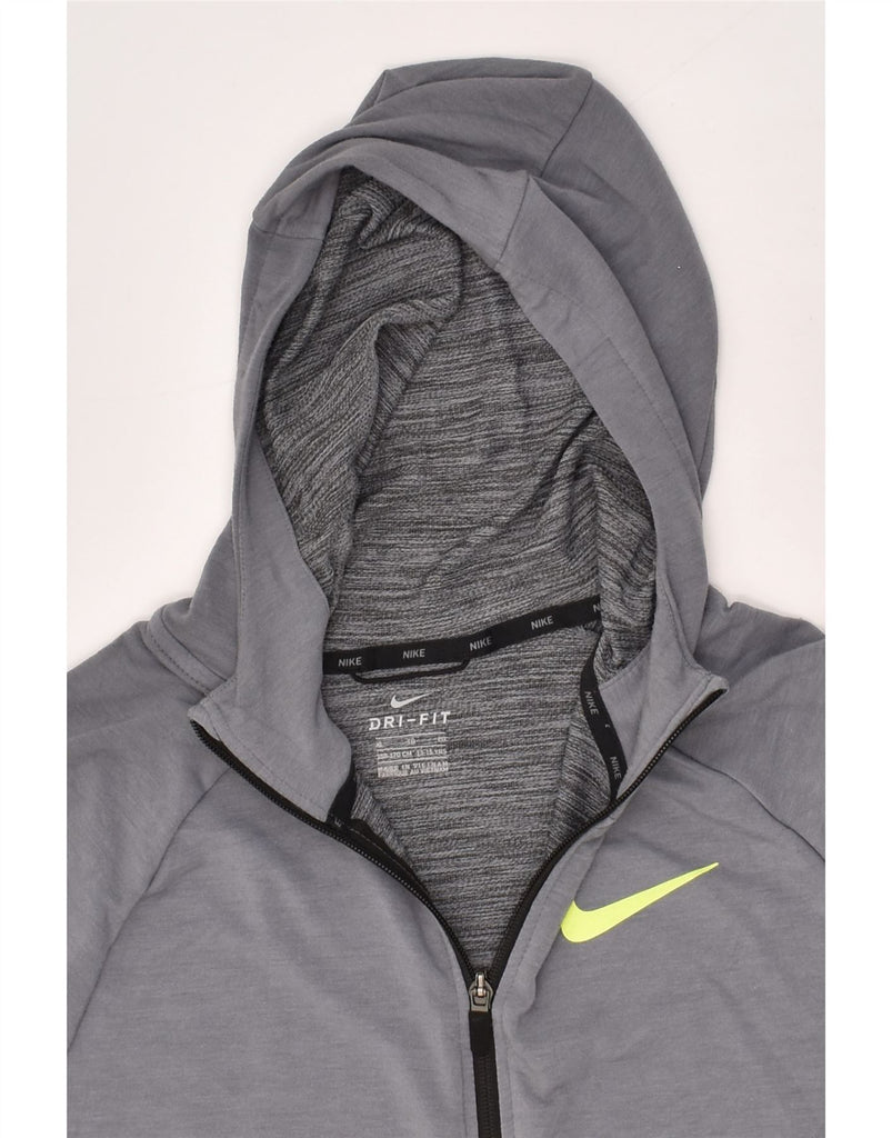 NIKE Boys Dri Fit Graphic Zip Hoodie Sweater 13-14 Years XL Grey Viscose | Vintage Nike | Thrift | Second-Hand Nike | Used Clothing | Messina Hembry 