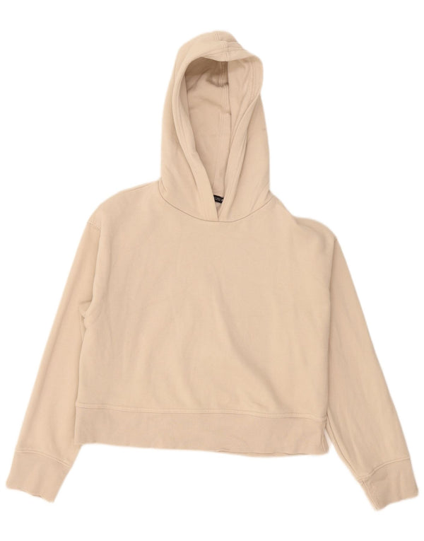 Zara Womens Crop Oversized Hoodie Jumper UK 10 Small Beige Cotton