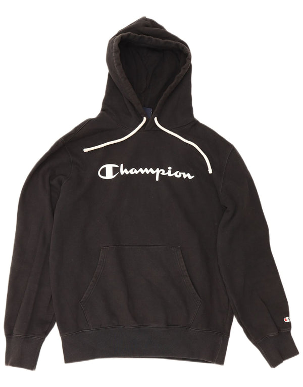 Champion Mens Graphic Hoodie Jumper Large Black Cotton