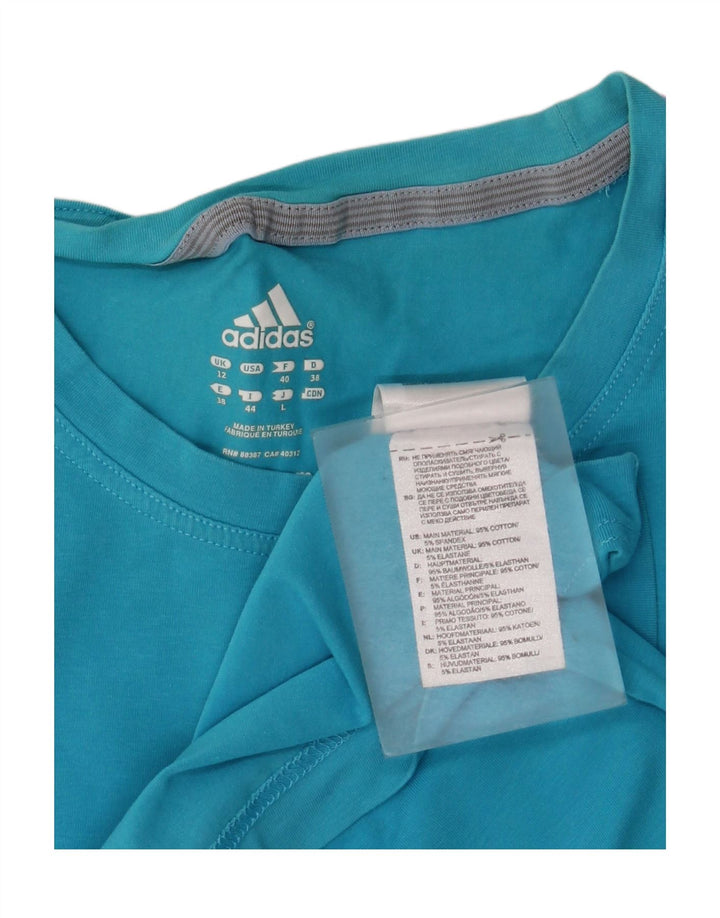 Adidas Womens T-Shirt Top UK 12 Medium Blue Cotton