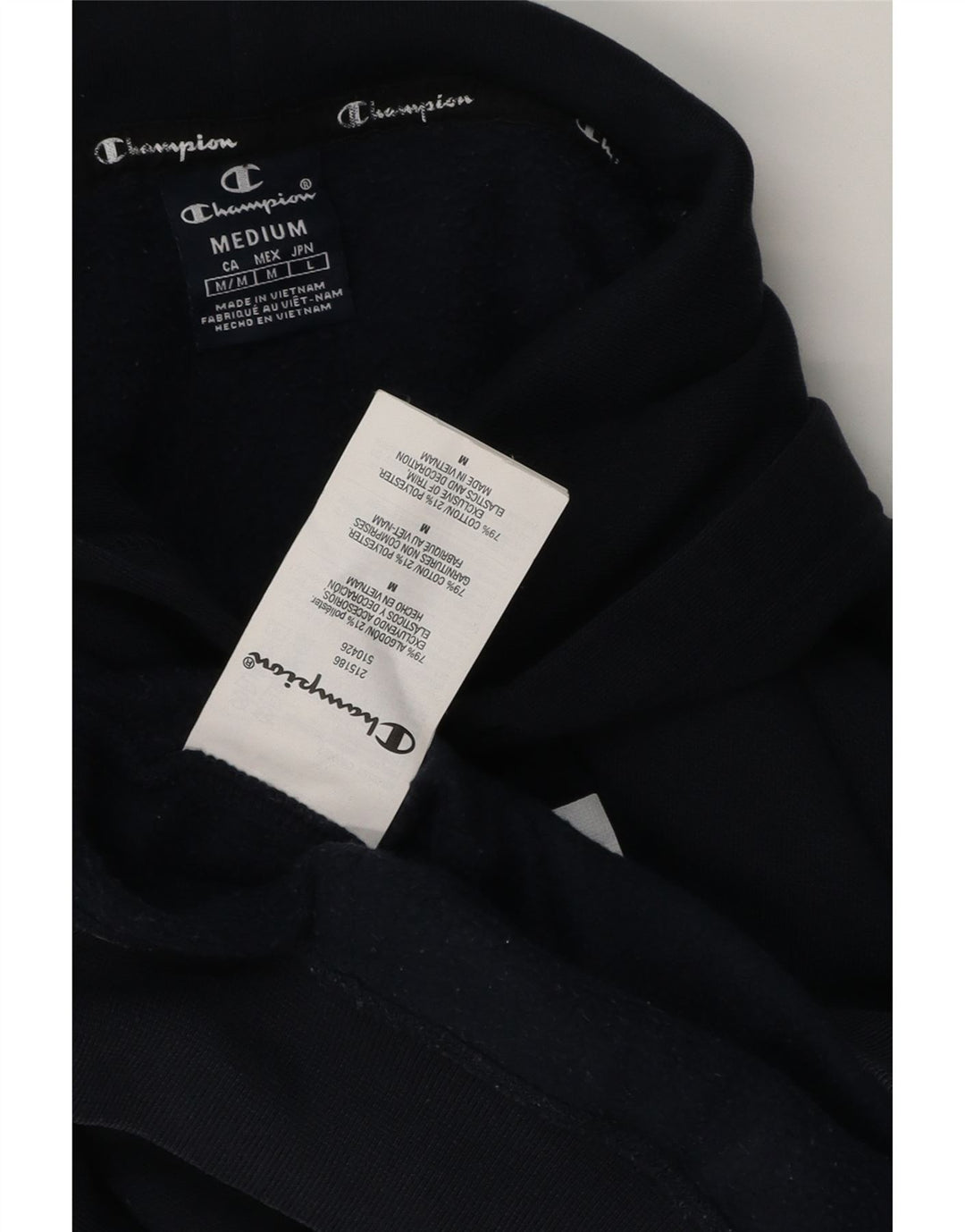 Champion Mens Graphic Hoodie Jumper Medium Navy Blue Cotton