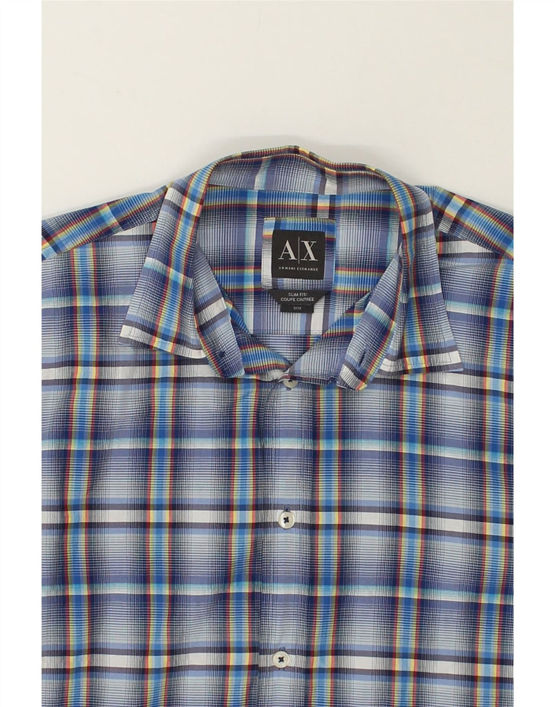 ARMANI EXCHANGE Mens Slim Fit Shirt Medium Blue Check Cotton | Vintage Armani Exchange | Thrift | Second-Hand Armani Exchange | Used Clothing | Messina Hembry 