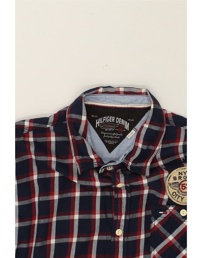 TOMMY HILFIGER Mens Shirt 2XL Navy Blue Check Cotton | Vintage Tommy Hilfiger | Thrift | Second-Hand Tommy Hilfiger | Used Clothing | Messina Hembry 