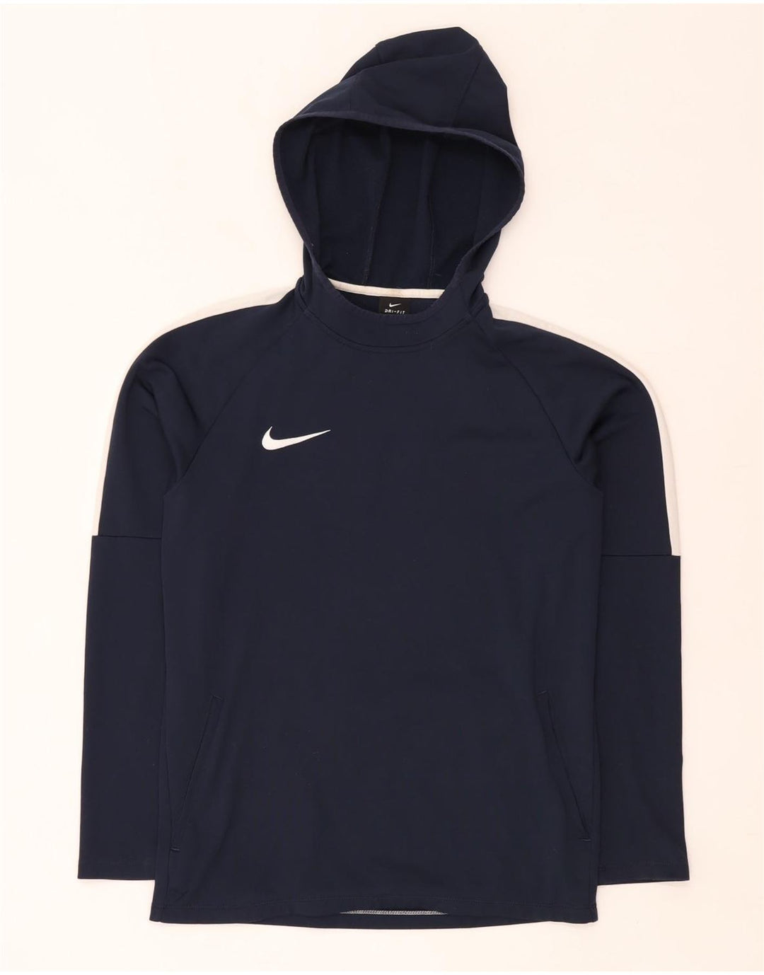 Nike Mens Dri Fit Hoodie Jumper Small Navy Blue Colourblock Polyester