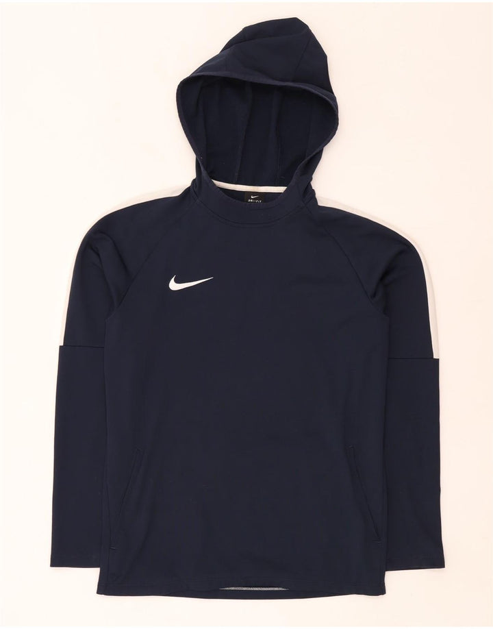 Nike Mens Dri Fit Hoodie Jumper Small Navy Blue Colourblock Polyester