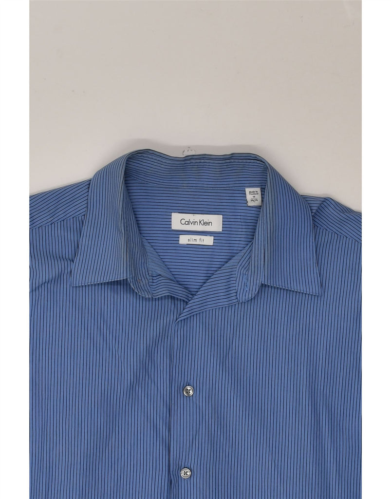 CALVIN KLEIN Mens Slim Fit Shirt Size 16 Large Blue Striped Cotton | Vintage Calvin Klein | Thrift | Second-Hand Calvin Klein | Used Clothing | Messina Hembry 