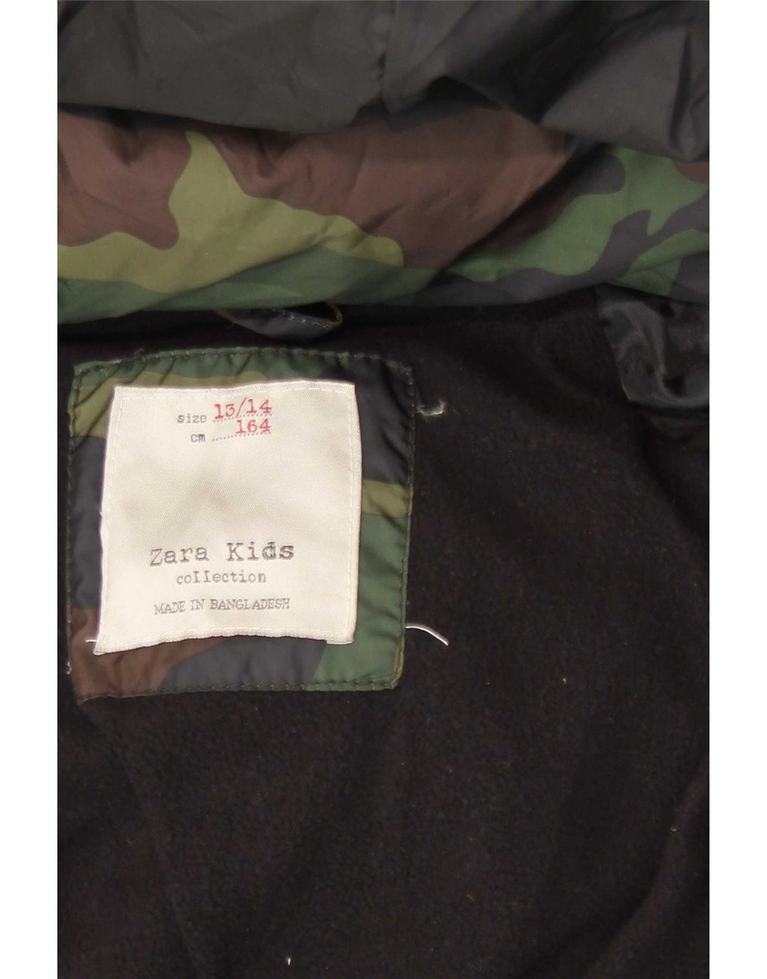 Zara Boys Hooded Padded Jacket 13-14 Years Multicoloured Camouflage