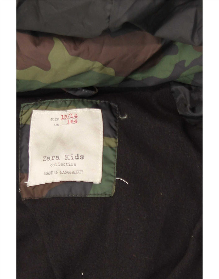Zara Boys Hooded Padded Jacket 13-14 Years Multicoloured Camouflage