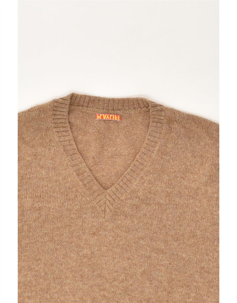 PLAYLIFE Mens V-Neck Jumper Sweater Large Brown | Vintage Playlife | Thrift | Second-Hand Playlife | Used Clothing | Messina Hembry 