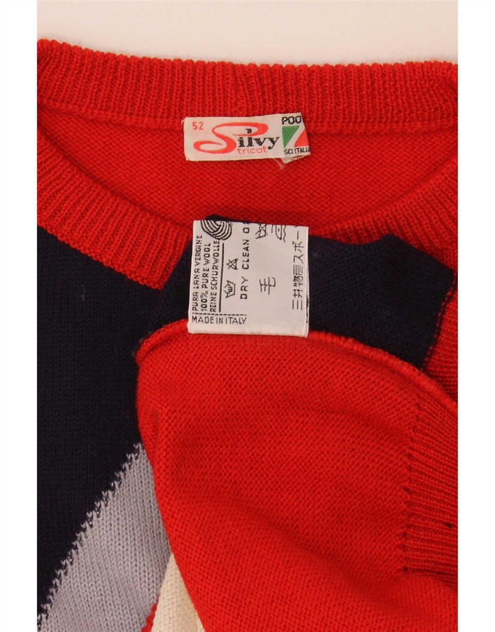 Silvy Mens Crew Neck Jumper Sweater IT 52 Large Red Colourblock Wool