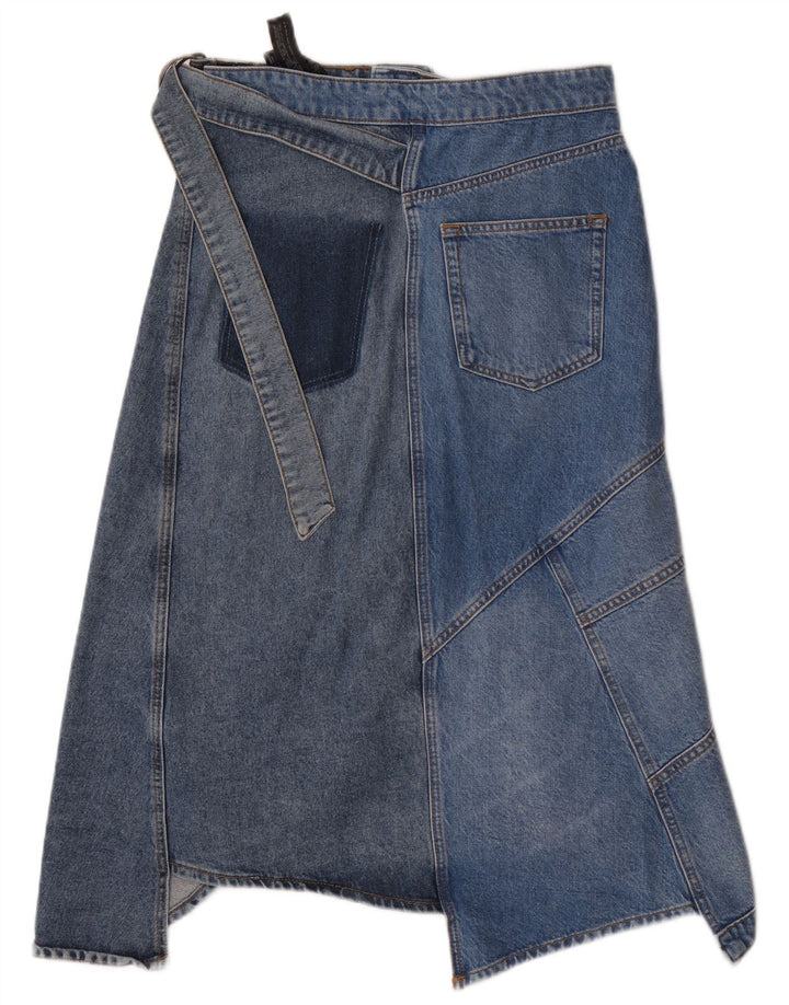 Zara Womens Asymmetric Denim Skirt Small W26  Blue Patchwork Cotton