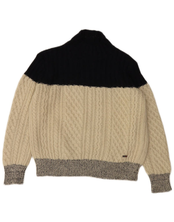Slam Womens Turtle Neck Jumper Sweater UK 14 Medium Off White Colourblock