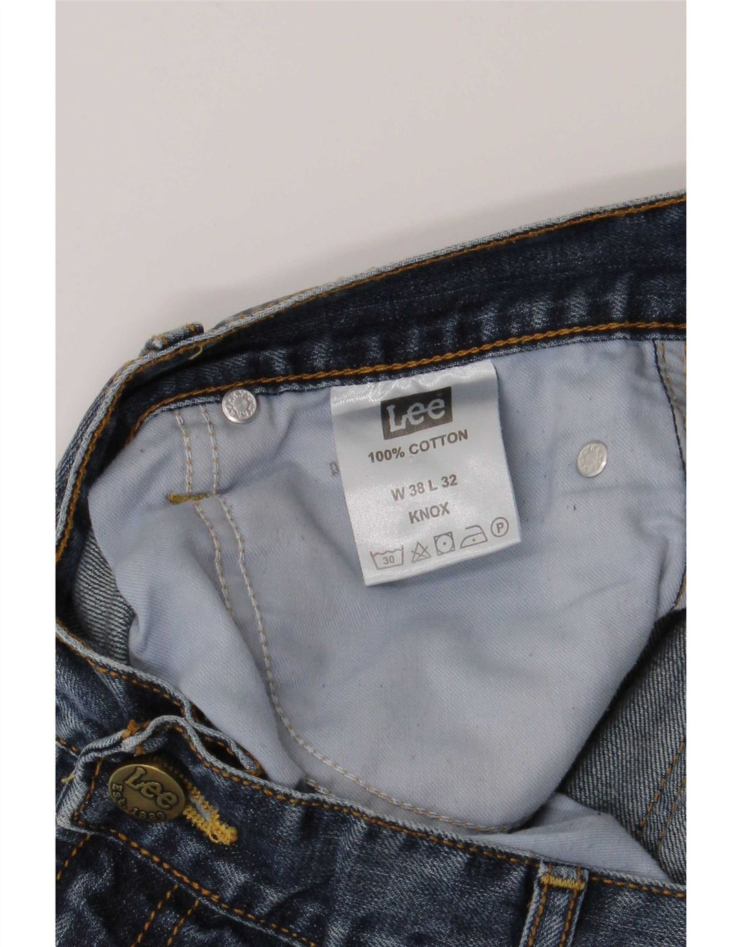 Lee Mens Knox Distressed Straight Jeans W38 L32 Blue Cotton