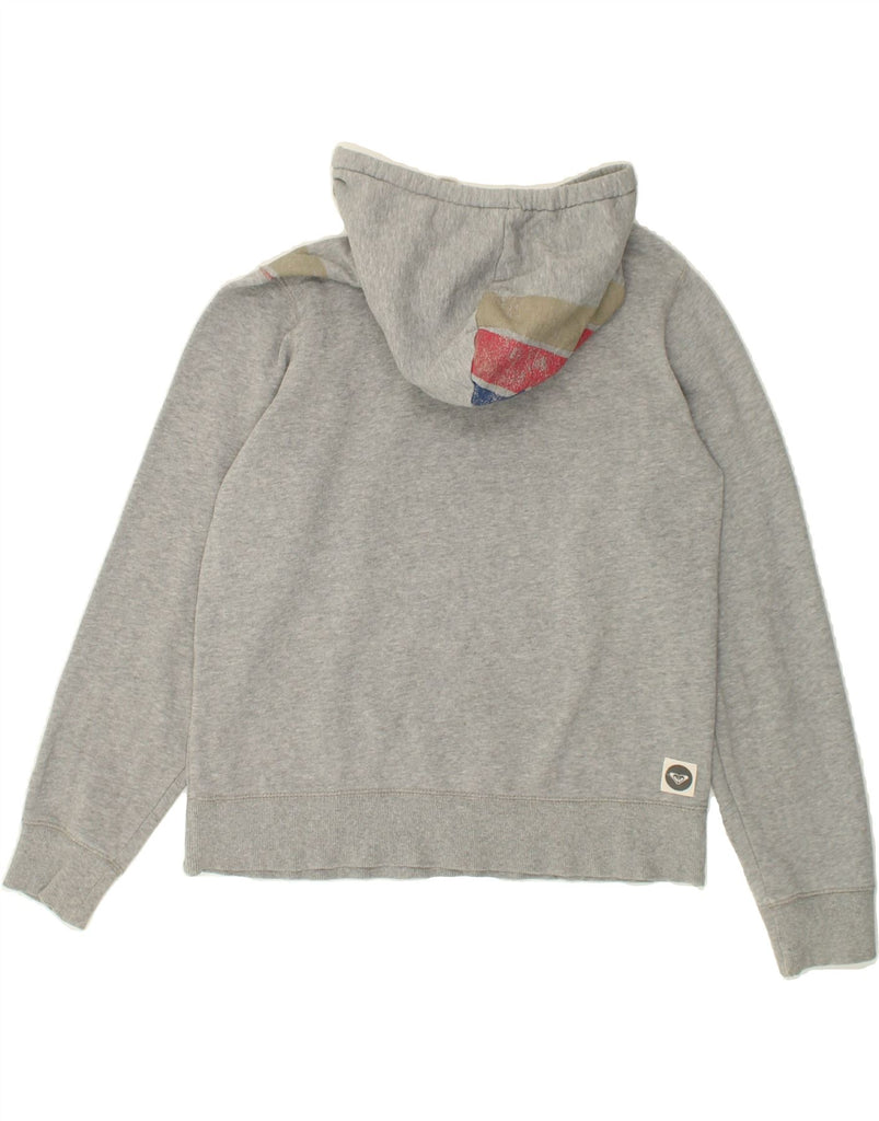 ROXY Womens Graphic Hoodie Jumper UK 12 Medium Grey Cotton | Vintage Roxy | Thrift | Second-Hand Roxy | Used Clothing | Messina Hembry 