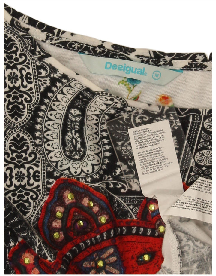 Desigual Womens Asymmetric Blouse Top UK 12 Medium White Paisley Cotton