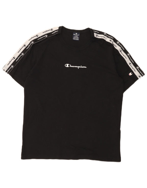 Champion Mens Graphic T-Shirt Top Large Black Cotton Sports