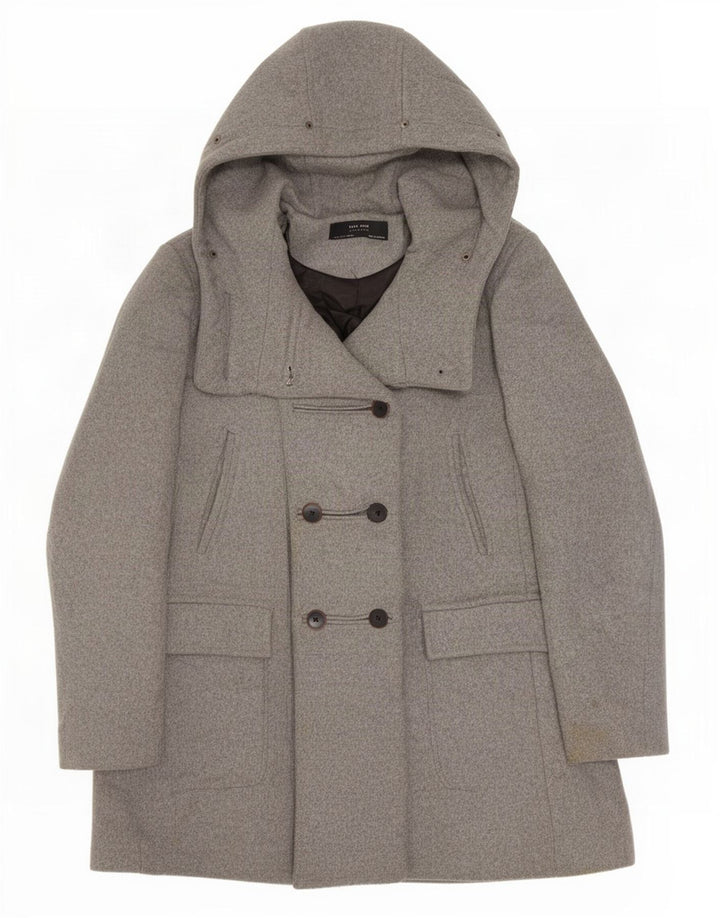 Zara Womens Hooded Double Breasted Coat UK 10 Small Grey