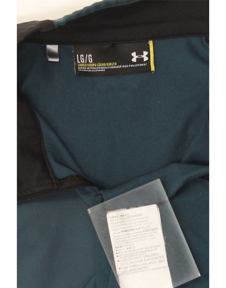 Under Armour Mens Zip Neck Pullover Tracksuit Top Large Blue Colourblock