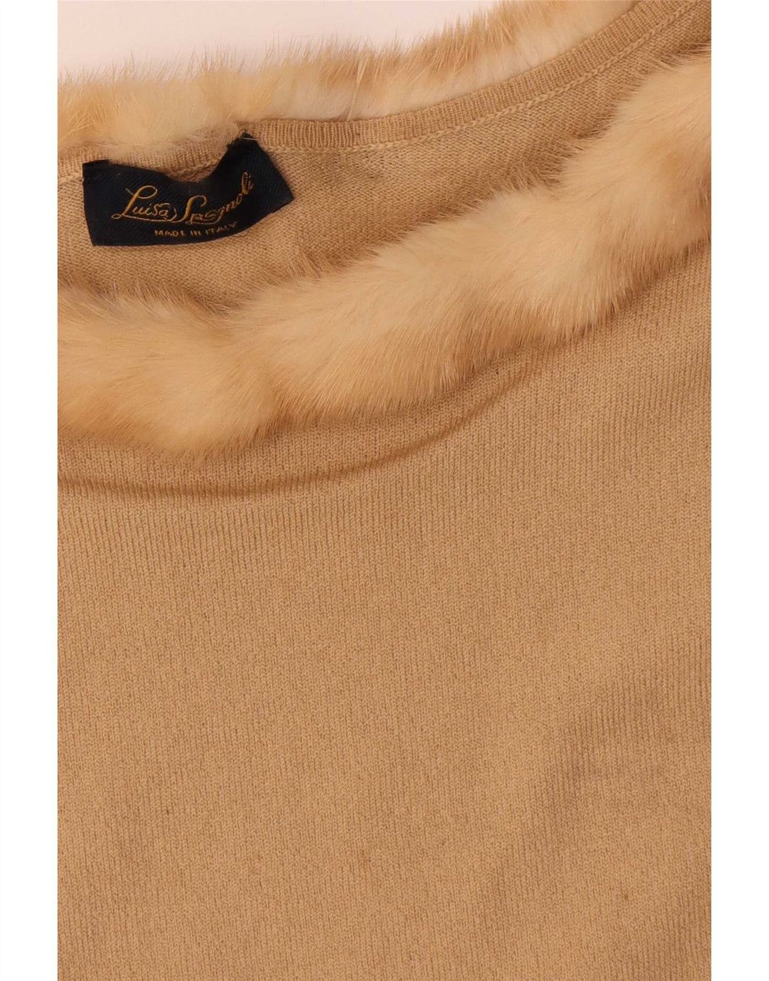 Luisa Spagnoli Womens Top 3/4 Sleeve UK 12 Medium Beige Wool