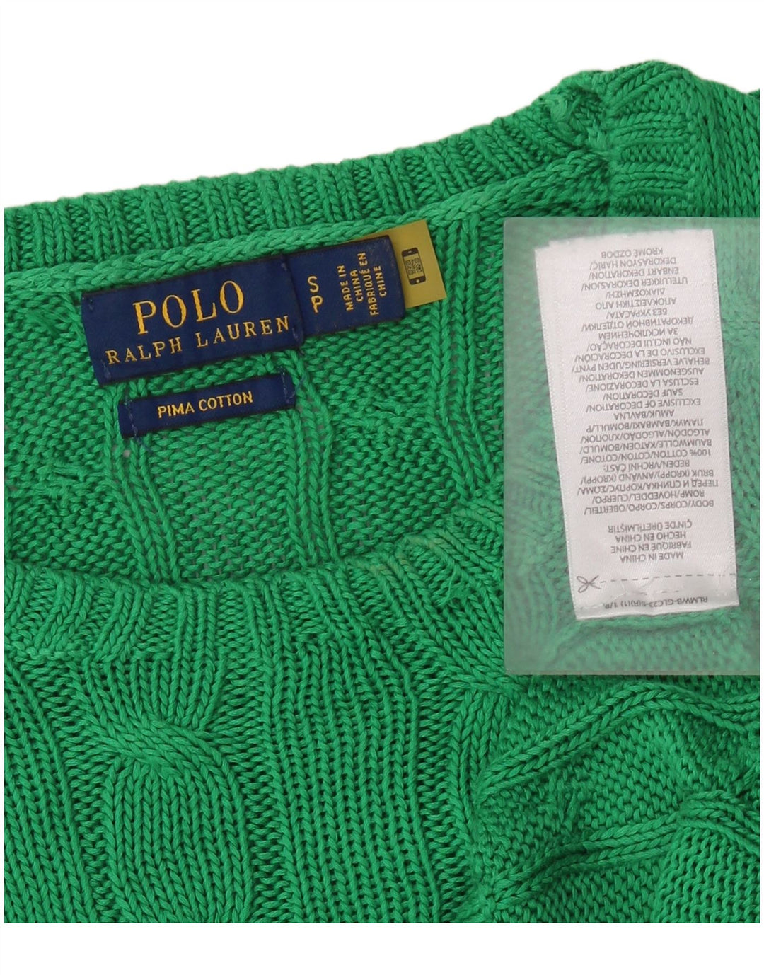 POLO RALPH LAUREN Womens Crew Neck Jumper Sweater UK 10 Small Green Cotton